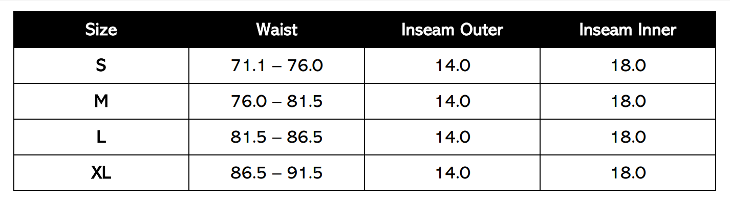 Size Chart (in cm)