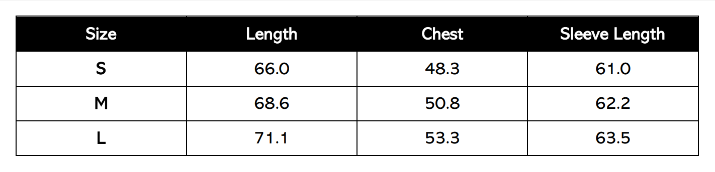 Size Chart (in cm)