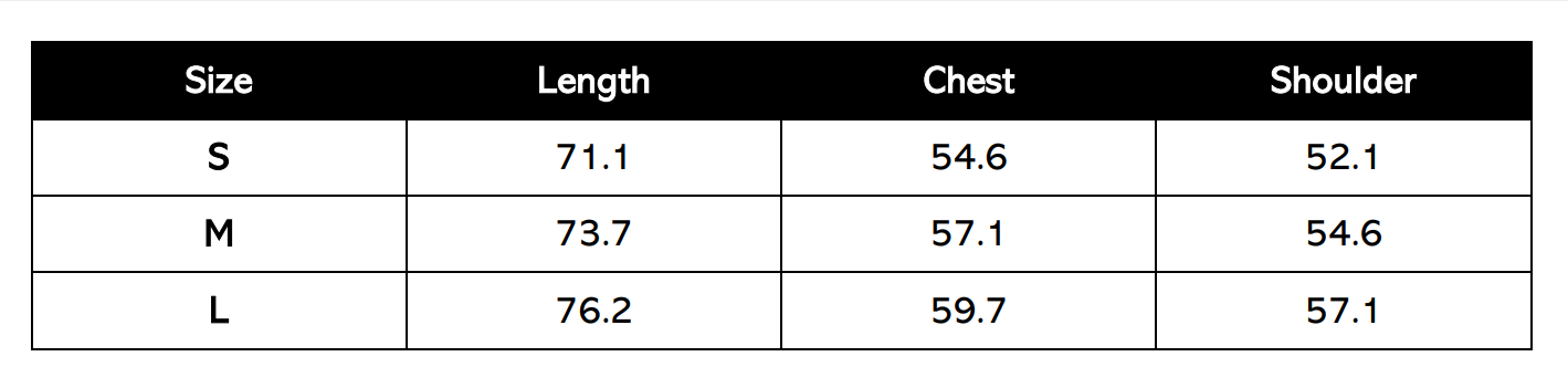 Size Chart (in cm)