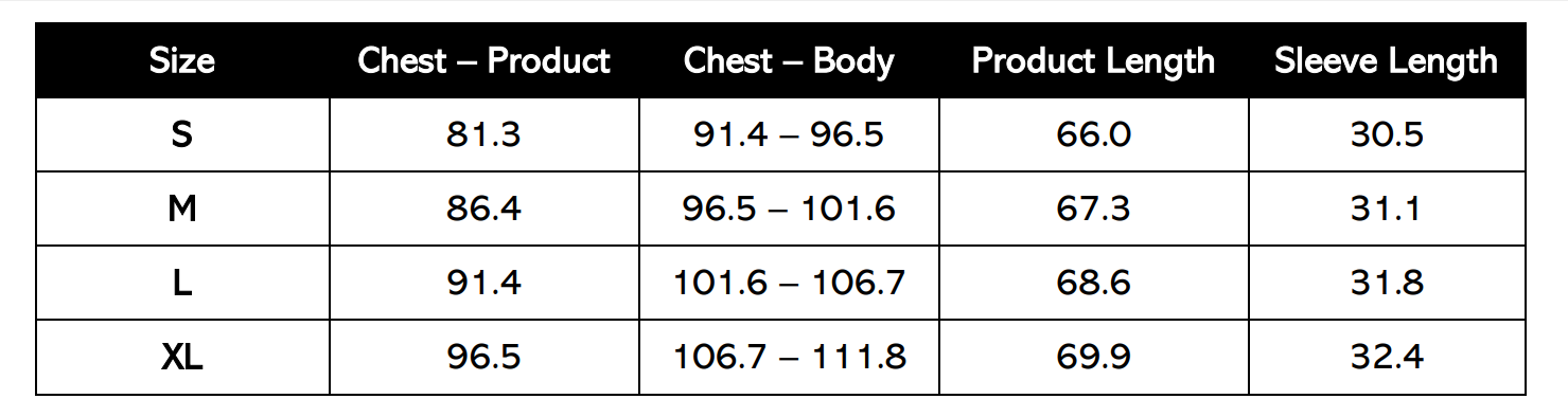 Size Chart (in cm)
