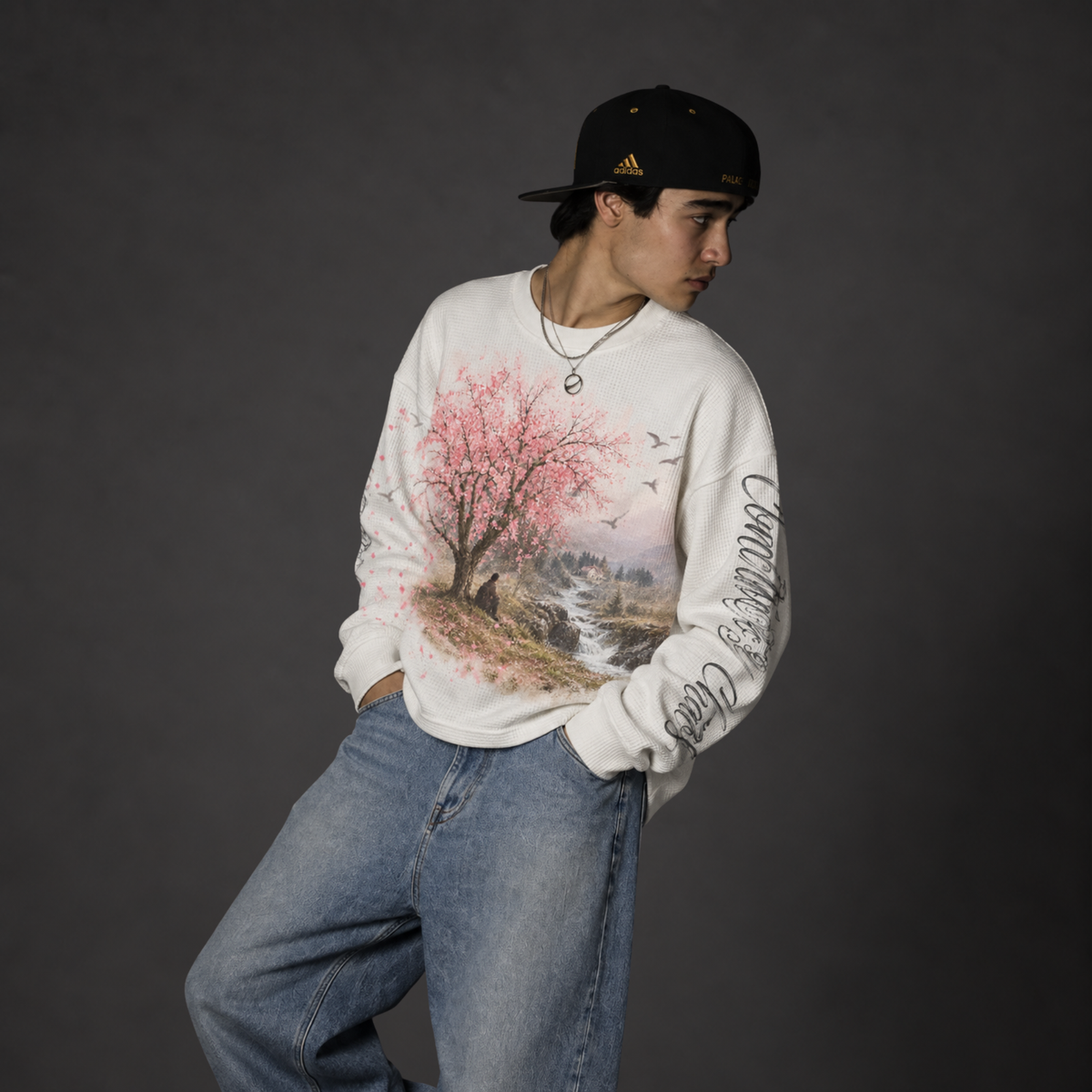 SAKURA DREAMSCAPE WAFFLE SWEATSHIRT