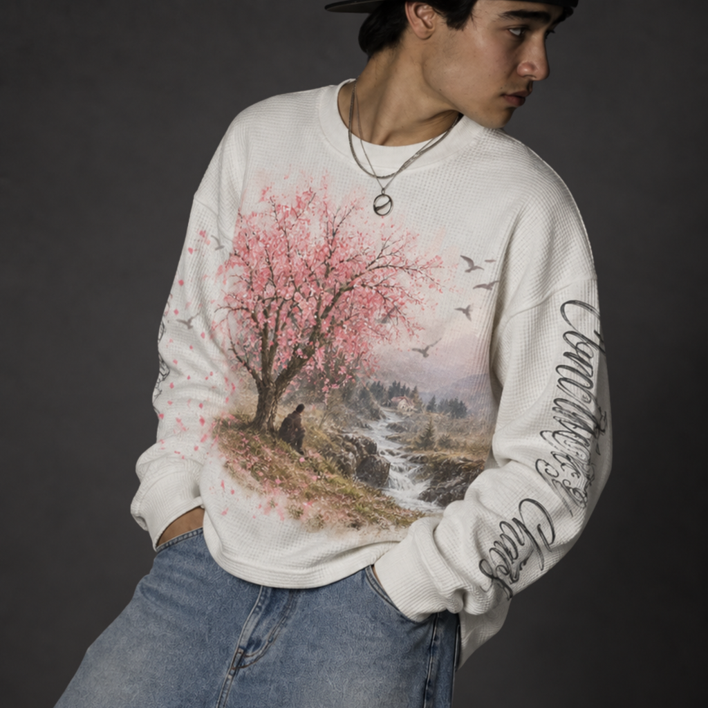 SAKURA DREAMSCAPE WAFFLE SWEATSHIRT