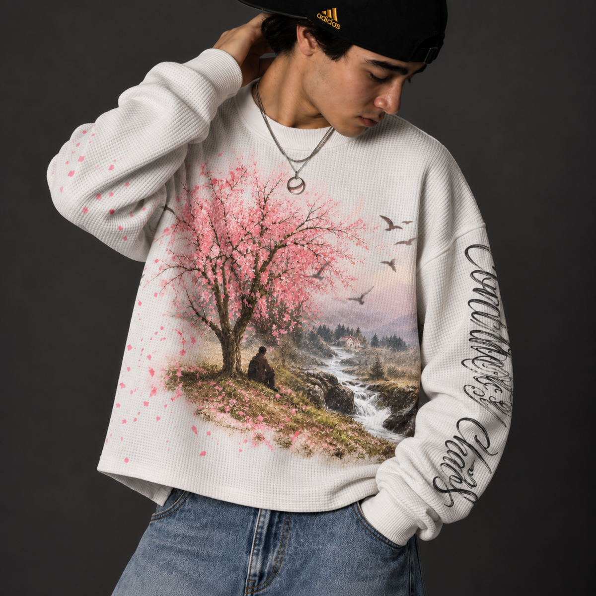 SAKURA DREAMSCAPE WAFFLE SWEATSHIRT