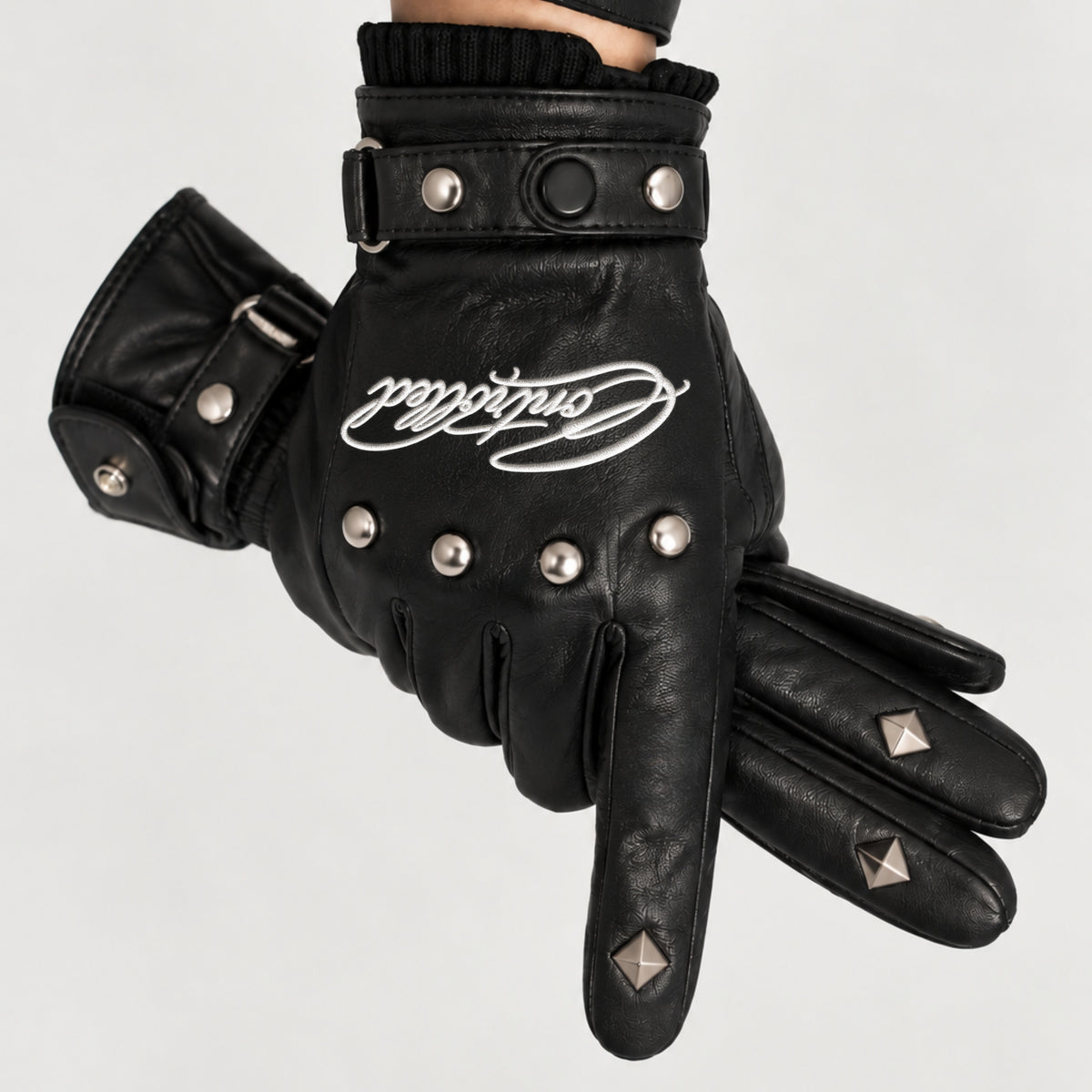 Noir Studded Leather Gloves