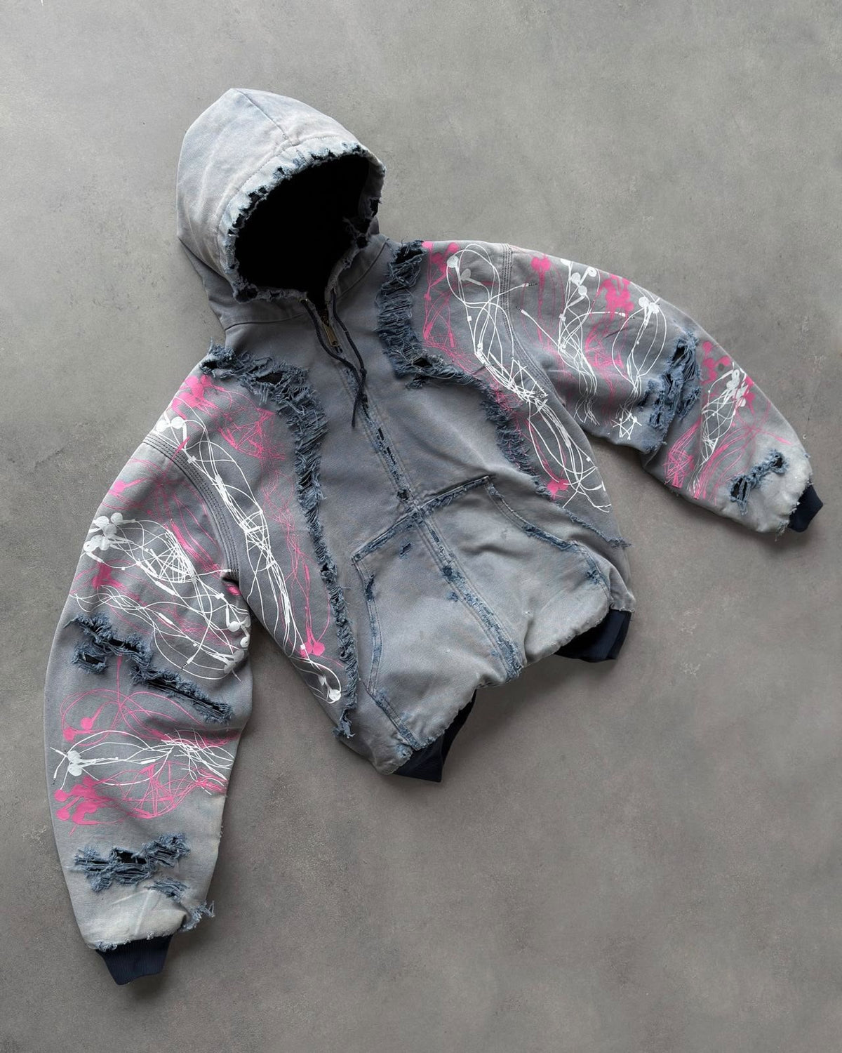 GRAFFITI DISTRESSED DENIM HOODIE