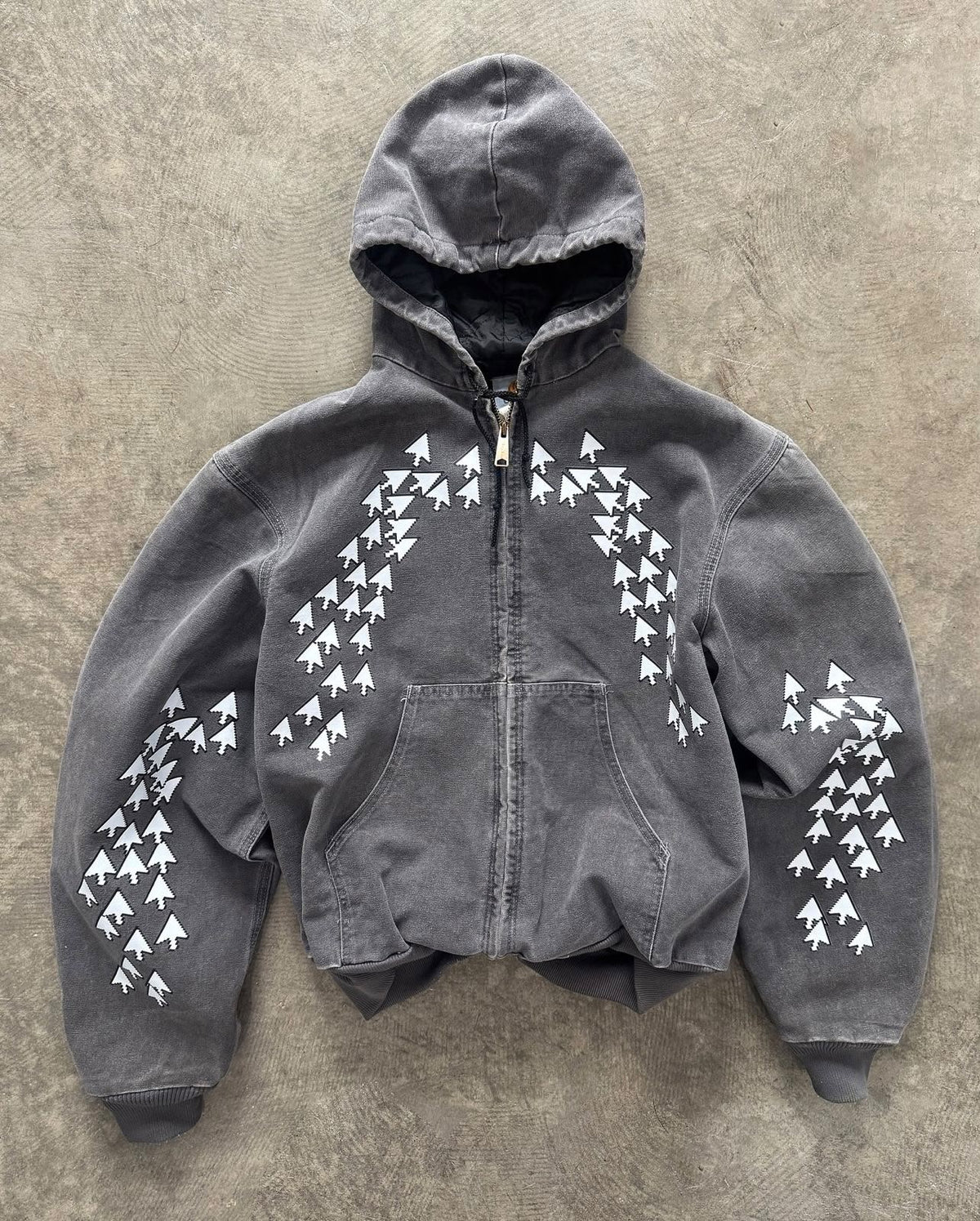 ARROW DISTRESSED ZIP-UP HOODIE