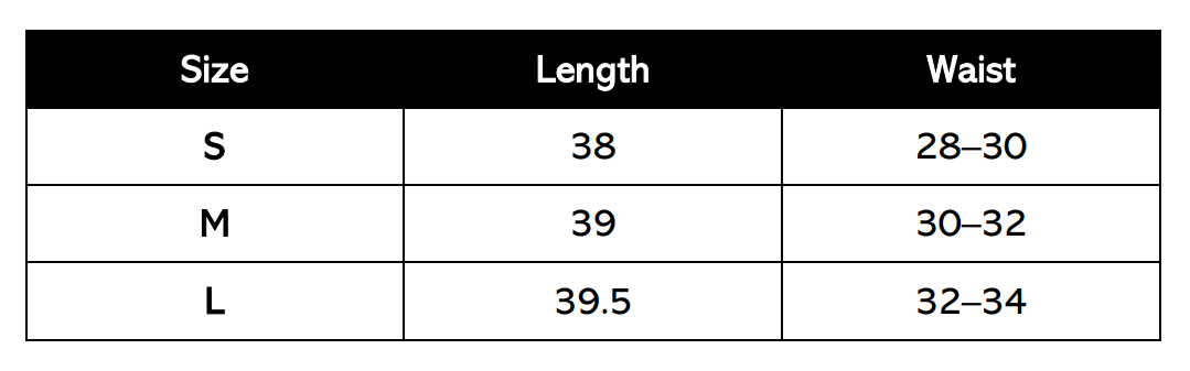 Size Chart (in inches)