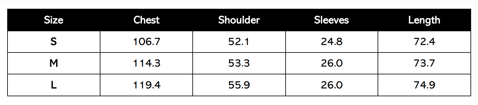 Size Chart (in cm)