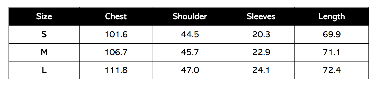 Size Chart (in cm)