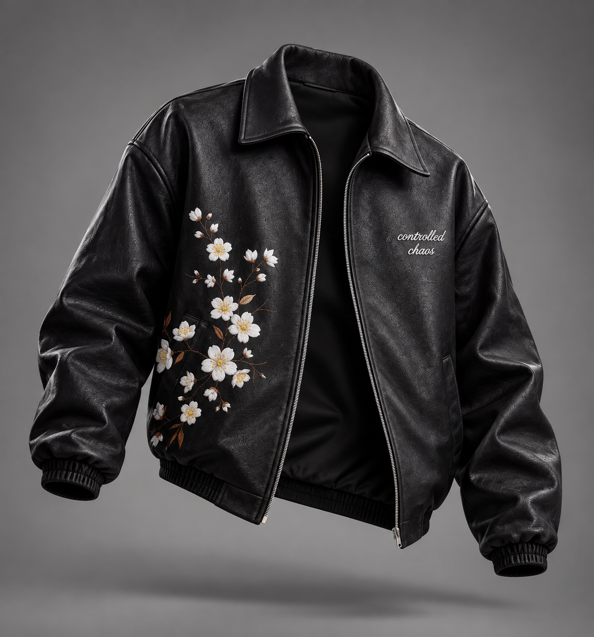 Floral Embroidered Leather Jacket