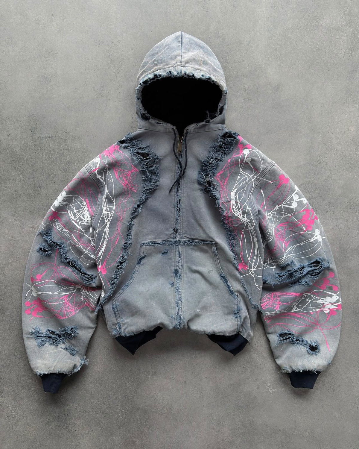 GRAFFITI DISTRESSED DENIM HOODIE