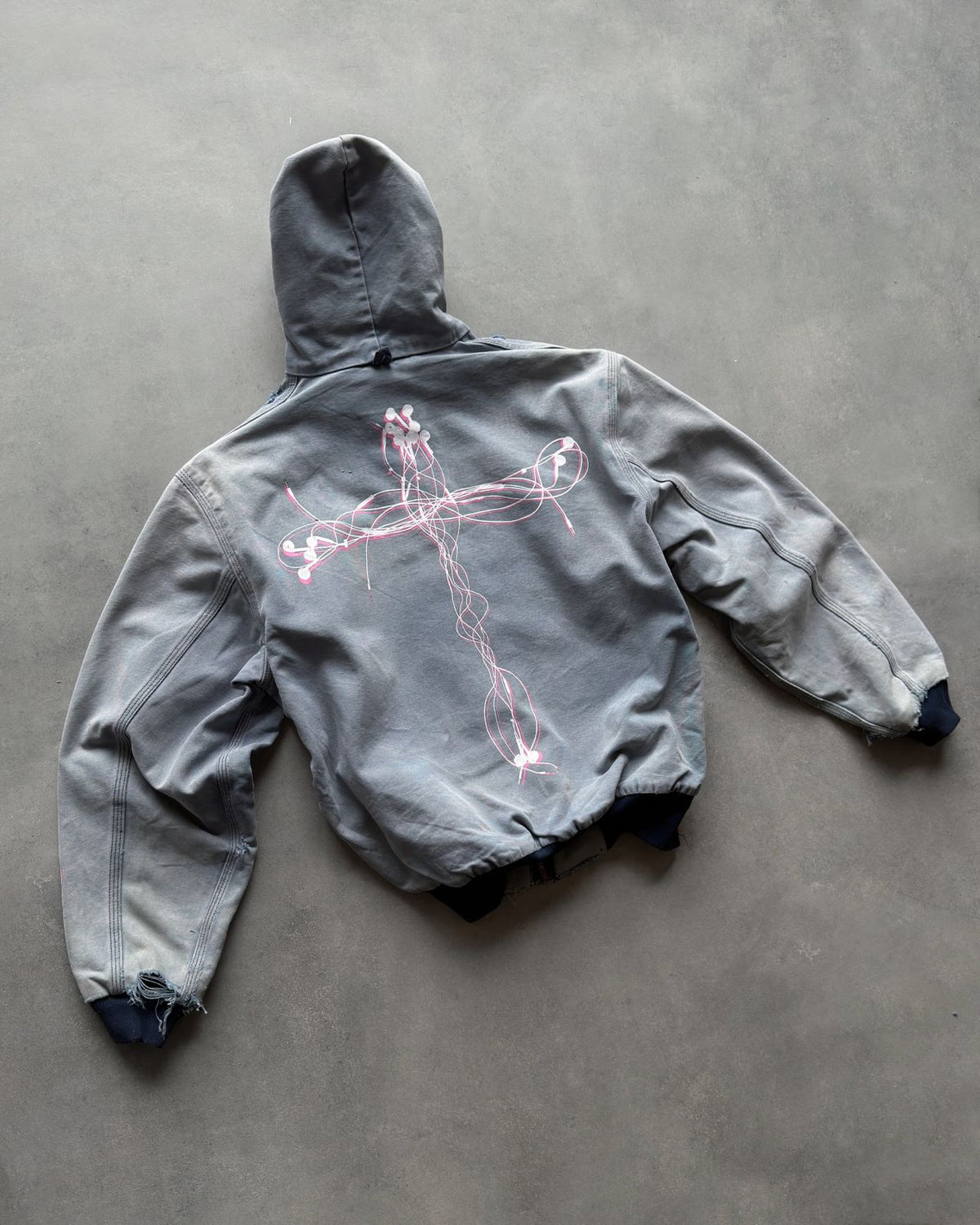 GRAFFITI DISTRESSED DENIM HOODIE